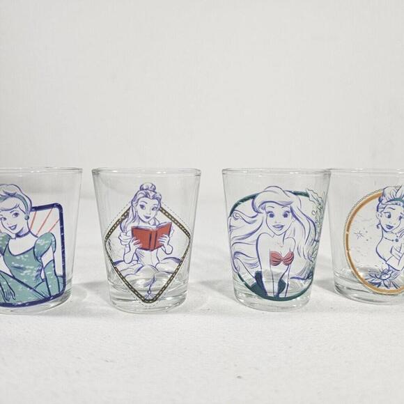 Disney Princess Glassware Set of 4 - 1.5 Oz Shot Glasses Ariel/Belle/Tiana/Cinde - Picture 3 of 4